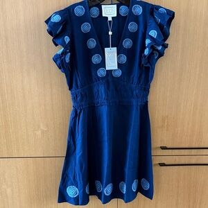 Sail to Sable V-Neck Flutter Sleeve Mini Dress in navy blue Color Size Small